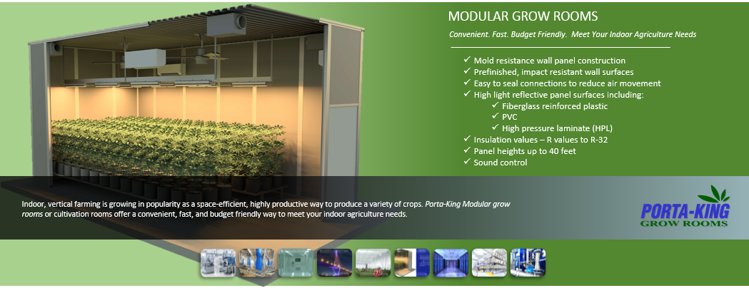 Modular indoor grow room with plants and lights